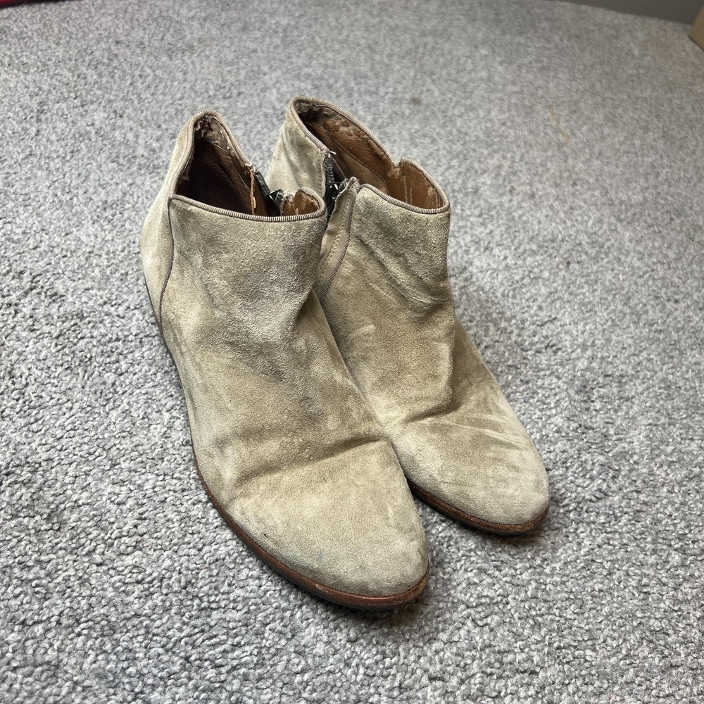 Sam Edelman Ankle Boots Womens Size‎ 7M Beige Suede Zip Booties Shoes Low Heel